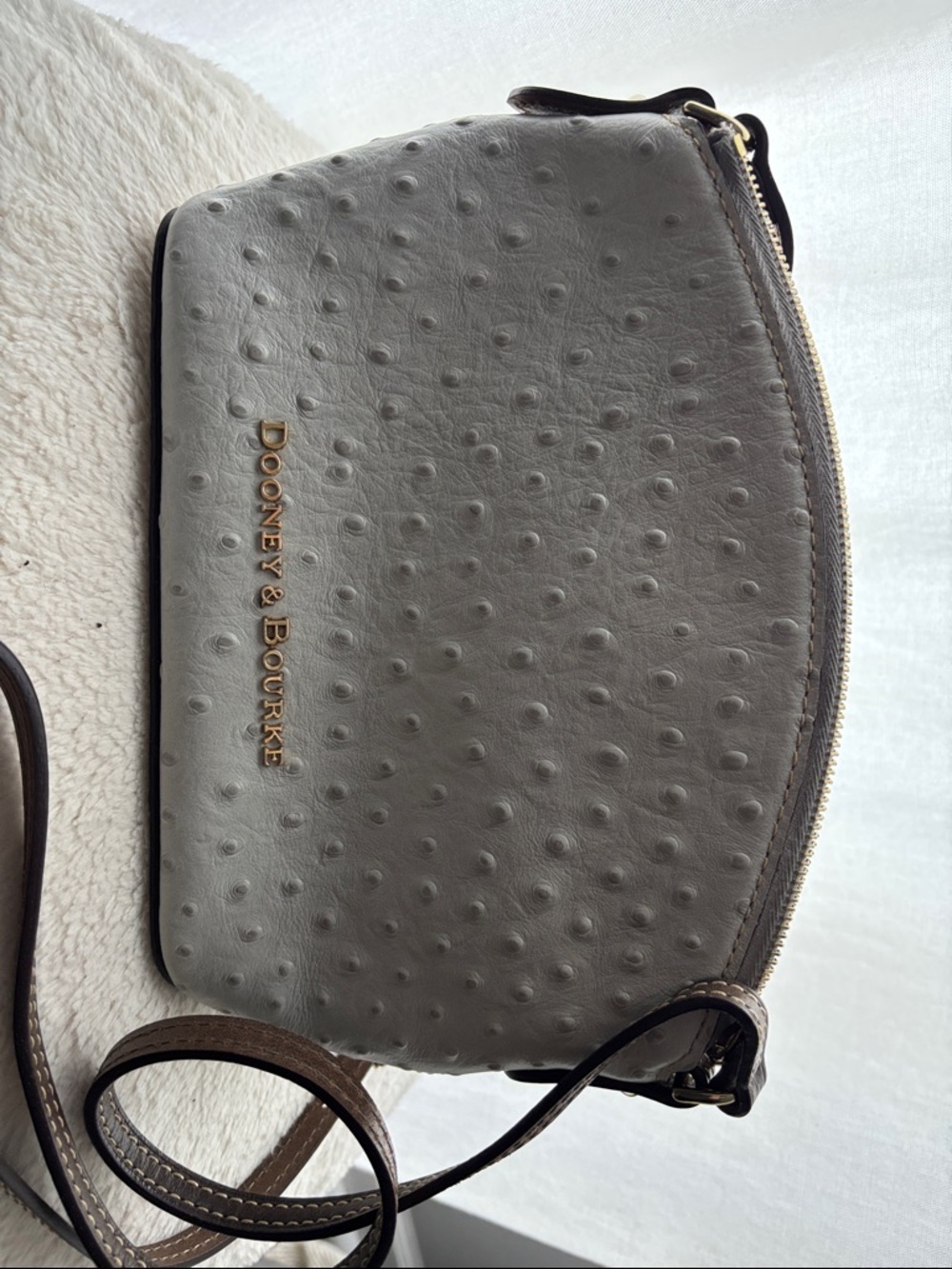 Dooney & Bourke Pebbled Gray Crossbody with Gold Logo